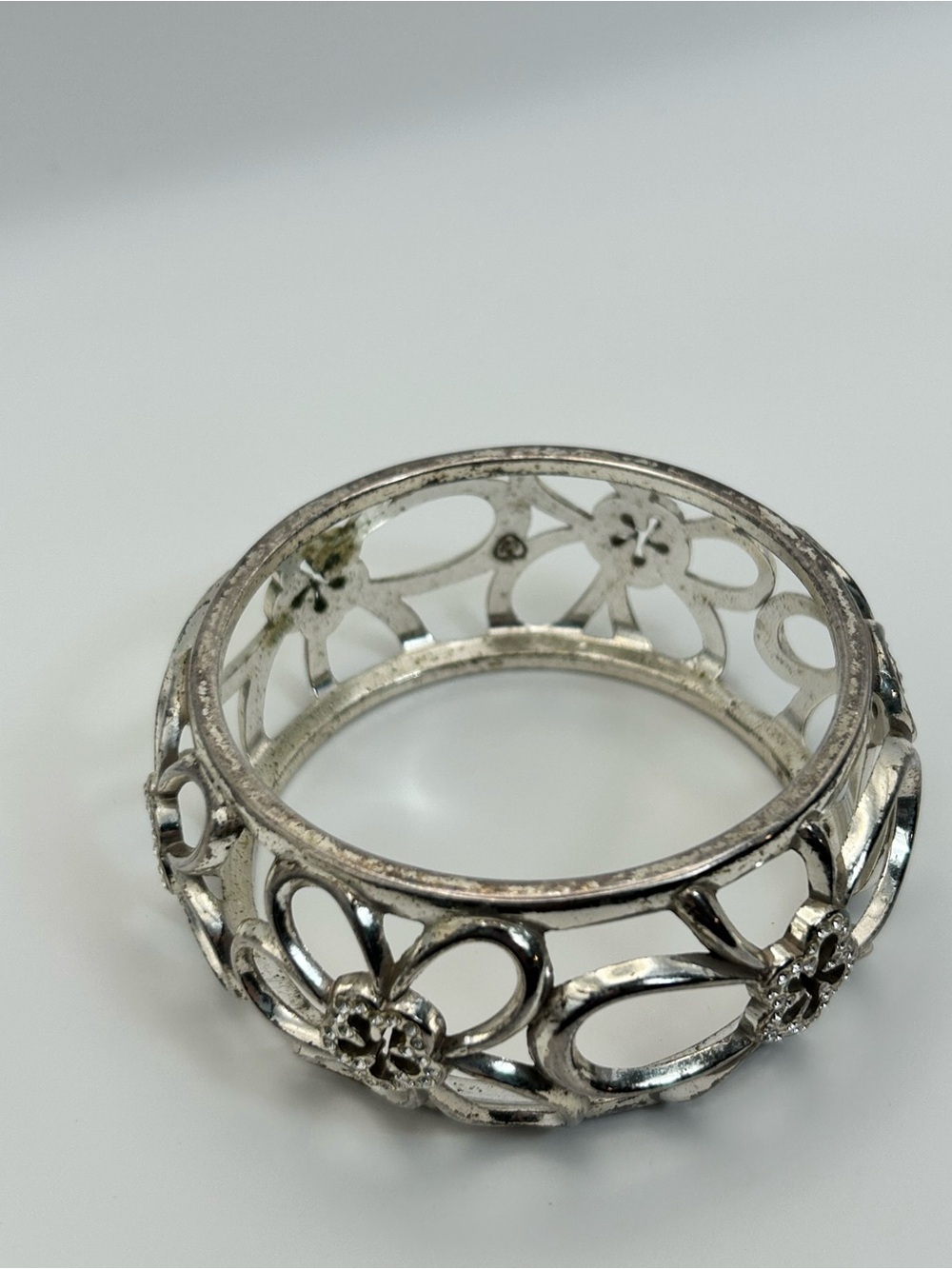Brighton Infinity Flower Bangle Bracelet Silver Plated Clear Crystals Chunky - Picture 5 of 11